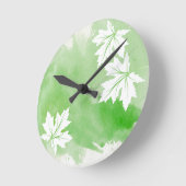 Moderne groene waterverf esdoornbladeren ronde klok (Hoek)