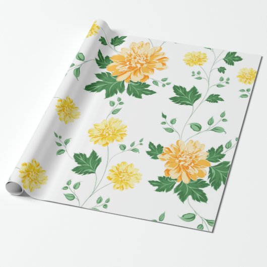Moderne groene Waterverf Floral Cadeaupapier (Uitgerold)