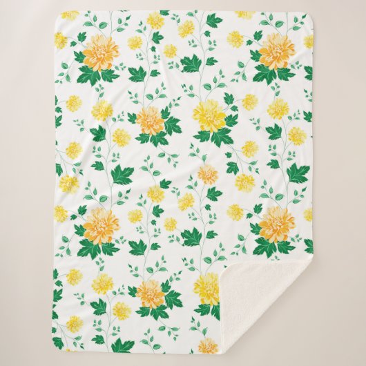 Moderne groene Waterverf Floral Sherpa Deken (Voorkant)