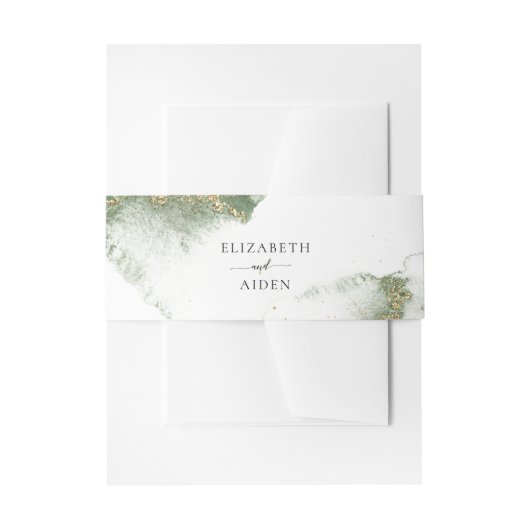 Moderne groene Waterverf (imitatie) bruiloft Uitnodigingen Wikkel (Voorkant Voorbeeld)