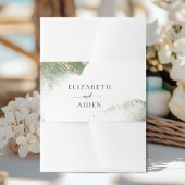 Moderne groene Waterverf (imitatie) bruiloft Uitnodigingen Wikkel