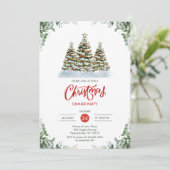 Moderne Groene Waterverf Kerstdiner Party Kaart (Staand voorkant)