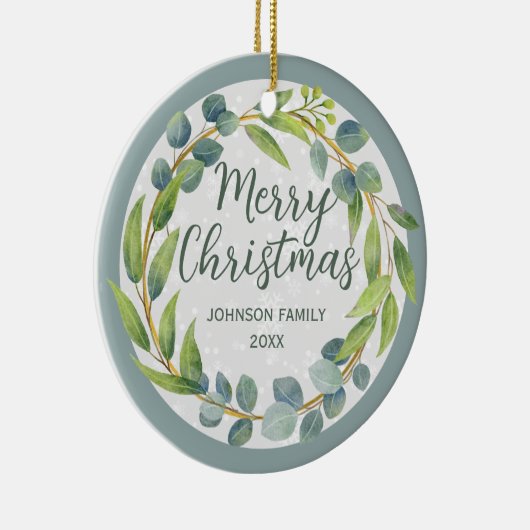 Moderne groene Waterverf laat feestdag foto Keramisch Ornament (Rechts)