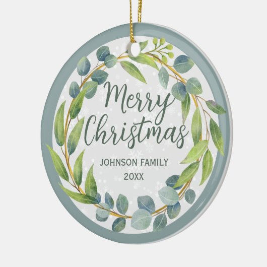 Moderne groene Waterverf laat feestdag foto Keramisch Ornament (Links)