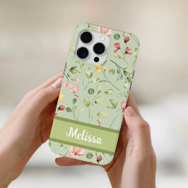 Moderne Groene Waterverf Lente Wildbloemen iPhone 15 Pro Max Hoesje