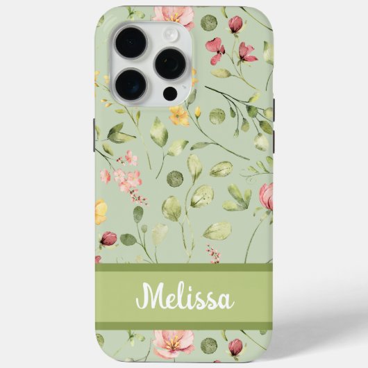 Moderne Groene Waterverf Lente Wildbloemen Case-Mate iPhone Case (Achterkant)