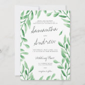 Moderne groene waterverf olijftakken bruiloft kaart (Voorkant)