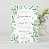 Moderne groene waterverf olijftakken bruiloft kaart (Staand voorkant)