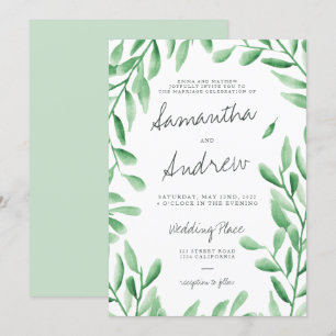 Moderne groene waterverf olijftakken bruiloft kaart