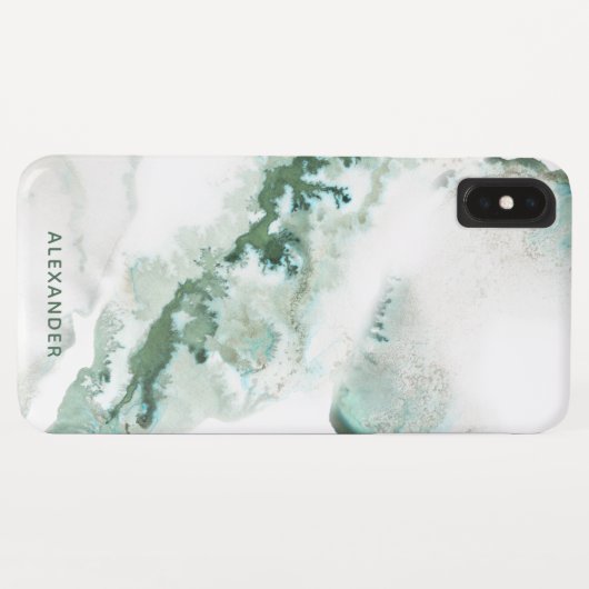 Moderne groene Waterverf Ombre Marble Monogram Case-Mate iPhone Case (Achterkant (horizontaal))