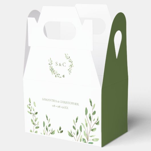 Moderne groene Waterverf verlaat monogram bruiloft Bedankdoosjes (Geopend)