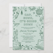 Moderne Groene Whimsicale Doodle Afstudeerfeest Kaart (Voorkant)