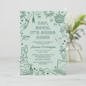 Moderne Groene Whimsicale Doodle Afstudeerfeest Kaart (Staand voorkant)