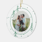 Moderne groene winter boom foto vakantie keramisch ornament (Links)