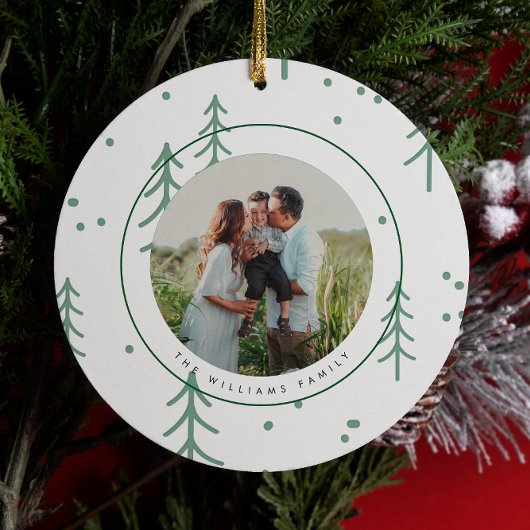 Moderne groene winter boom foto vakantie keramisch ornament
