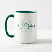 Moderne groene witte aangepaste naam cursieve mono mok (Links)