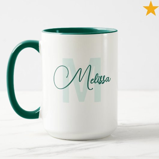 Moderne groene witte aangepaste naam cursieve mono mok