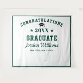 Moderne groene witte afstudeerfeest foto achtergro wandkleed (Voorkant (horizontaal))