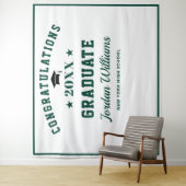 Moderne groene witte afstudeerfeest foto achtergro wandkleed (In situ)