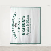 Moderne groene witte afstudeerfeest foto achtergro wandkleed (Voorkant)