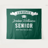 Moderne groene witte afstudeerfoto-achtergrond wandkleed (Voorkant (horizontaal))