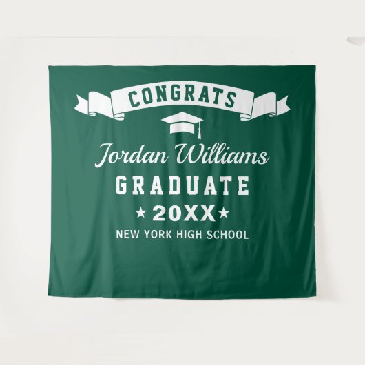 Moderne groene witte afstudeerfoto-achtergrond wandkleed (Voorkant (horizontaal))