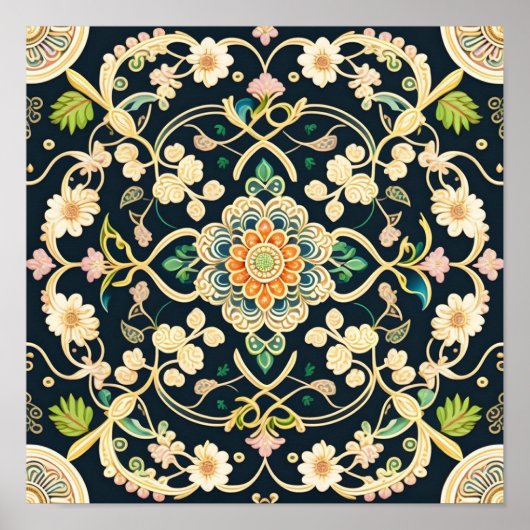 Moderne groene witte bloemenillustratie poster (Voorkant)