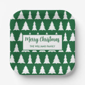 Moderne Groene Witte Boom Patroon Kerstfeest Papieren Bordje (Voorkant)