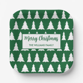 Moderne Groene Witte Boom Patroon Kerstfeest Papieren Bordje