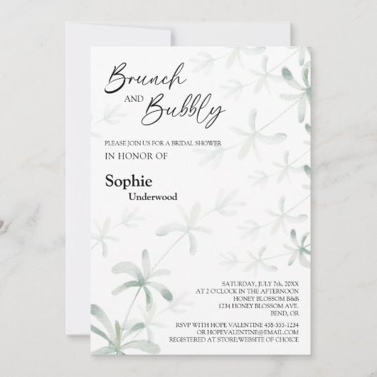 moderne groene witte bridal Brunch en brabbel Kaart (Voorkant)