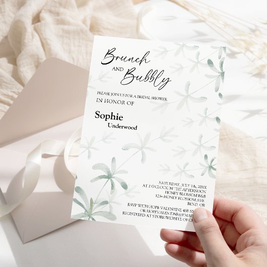 moderne groene witte bridal Brunch en brabbel Kaart