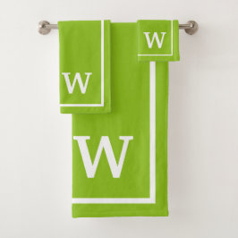 moderne groene witte gepersonaliseerde monogram bad handdoek