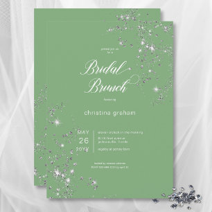 Moderne Groene & Witte Glam Diamanten Bruidsbrunch Kaart