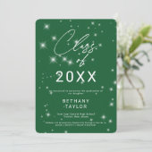 Moderne Groene & Witte Glitter Afstudeeruitnodigin Aankondiging (Staand voorkant)
