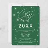 Moderne Groene & Witte Glitter Afstudeeruitnodigin Aankondiging (Voorkant)