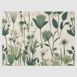 Moderne Groene Witte Gras Wildflower Tissuepapier