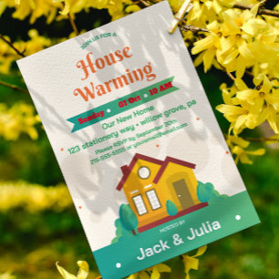 Moderne Groene Witte Housewarming Party Uitnodigin Kaart