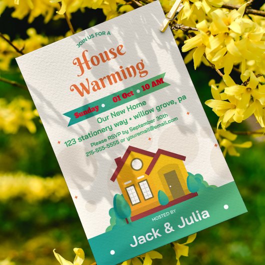 Moderne Groene Witte Housewarming Party Uitnodigin Kaart
