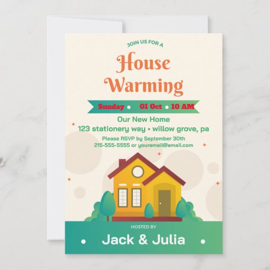 Moderne Groene Witte Housewarming Party Uitnodigin Kaart (Voorkant)