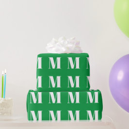 Moderne, groene, witte initiaal letter monogram cadeaupapier