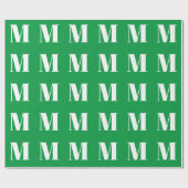Moderne, groene, witte initiaal letter monogram cadeaupapier (Vlak)