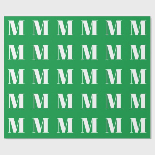 Moderne, groene, witte initiaal letter monogram cadeaupapier (Vlak)