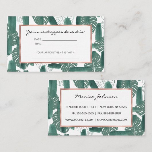 Moderne groene witte Monstera laat penseelstreken  Afsprakenkaartje (Voorkant / Achterkant)