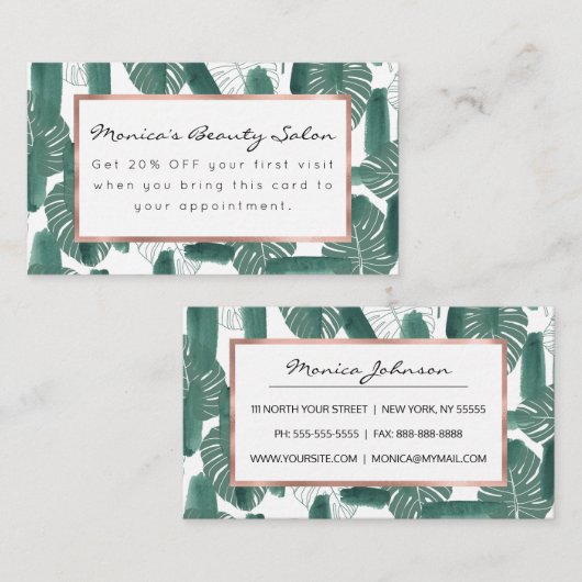 Moderne groene witte Monstera laat penseelstreken  Kortingskaartje (Voorkant / Achterkant)