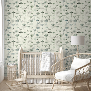Moderne Groene Witte Paddenstoelen Behang