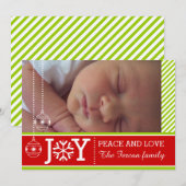 Moderne groene, witte strepen JOY Christmas Groupo Feestdagenkaart (Voorkant / Achterkant)