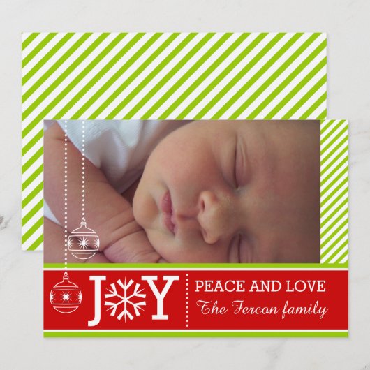 Moderne groene, witte strepen JOY Christmas Groupo Feestdagenkaart (Voorkant / Achterkant)