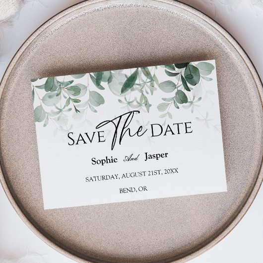 Moderne groene witte trouw plat save the date
