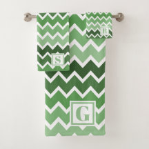 Moderne Groene Witte Zigzag Lijnen Monogram