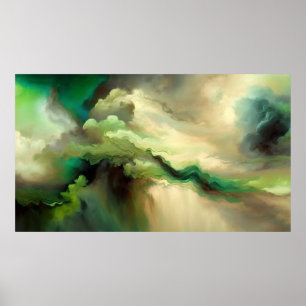 Moderne groene wolken Abstracte kunst Poster